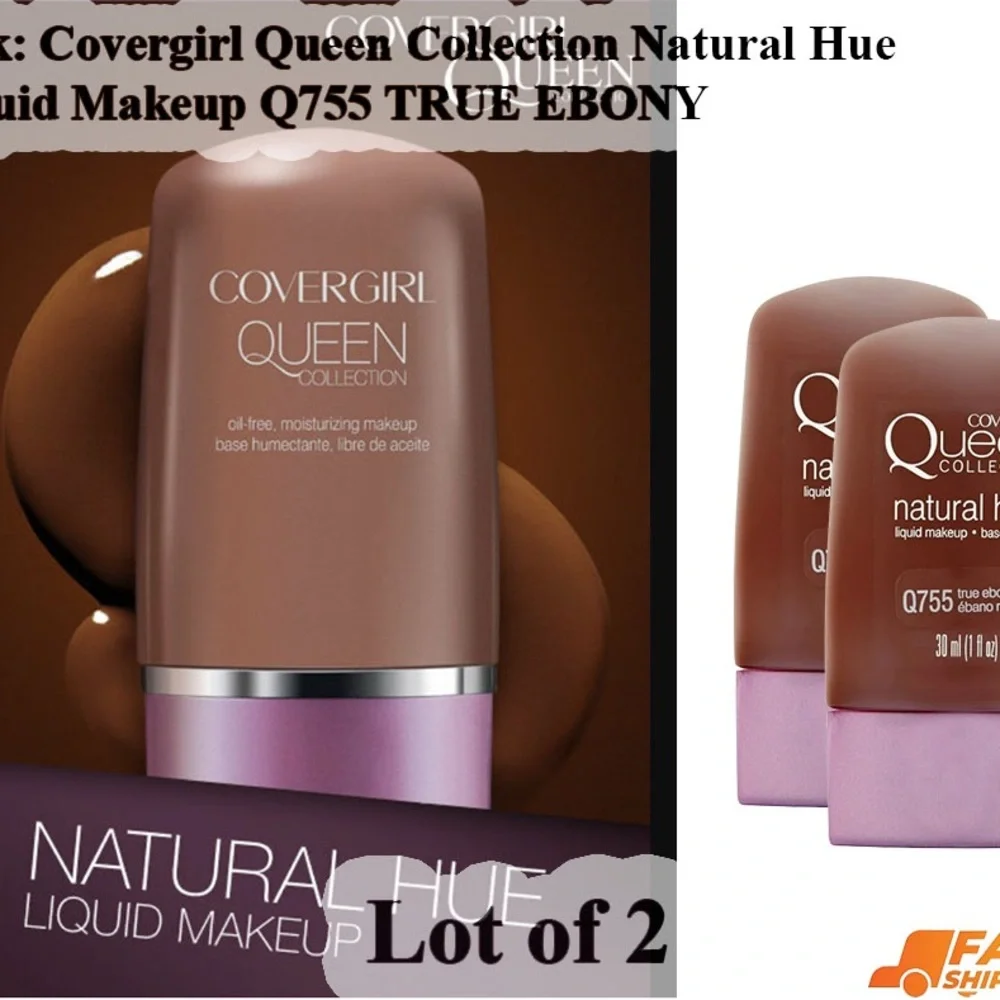 2pk: COVERGIRL Queen Collection Natural Hue Liquid Makeup - True Ebony Brown